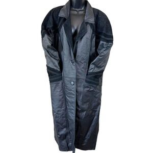 Vintage Greg Bell Leather 80’s Matrix Black Paisley Patchwork Long Trench Coat